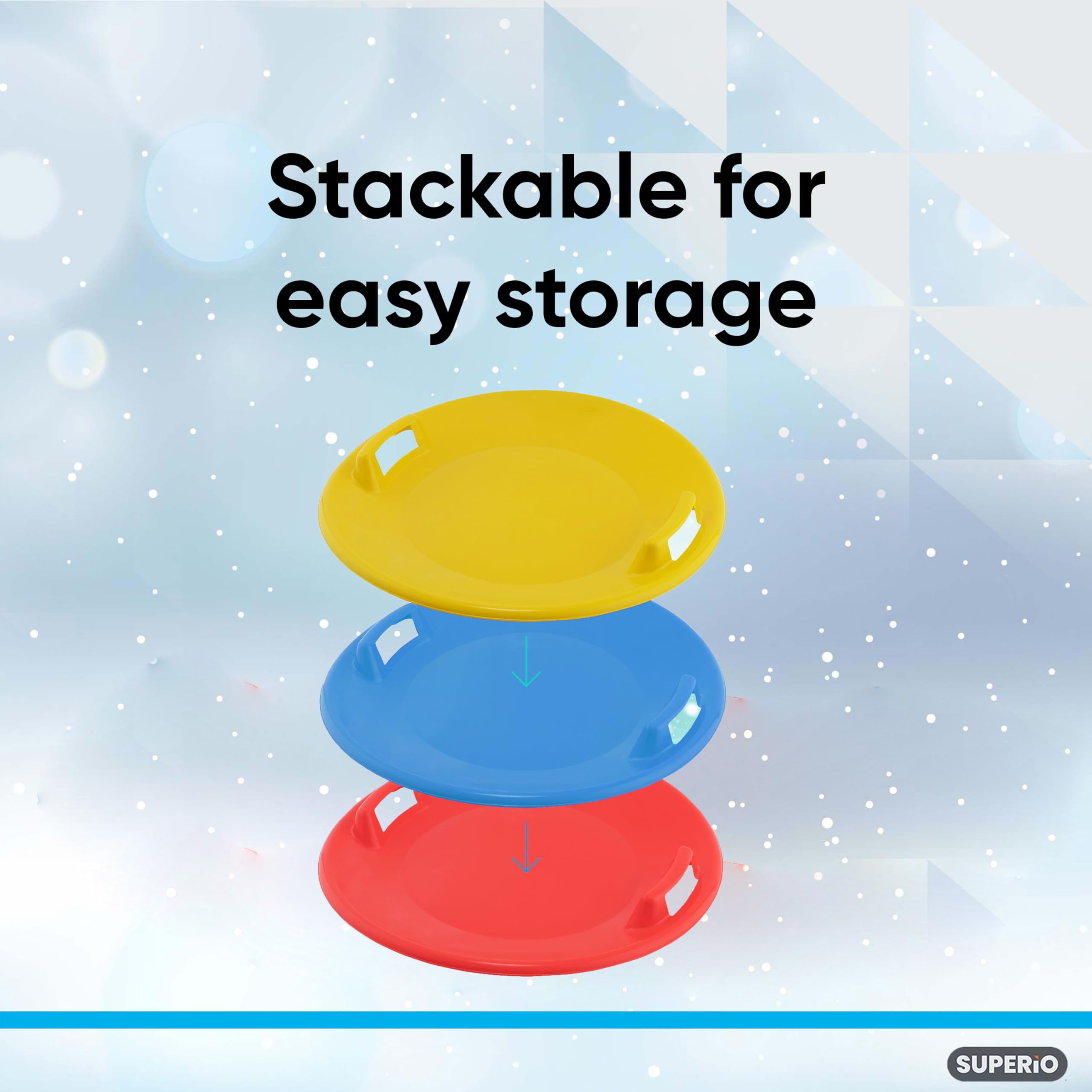 Superio Round Snow Saucer Sleds- 24" Plastic Disc Sleds For Kids And Adults Heavy Duty Sled Discs With Handles For Downhill Sledding Winter Outdoor Sports Red Blue Green