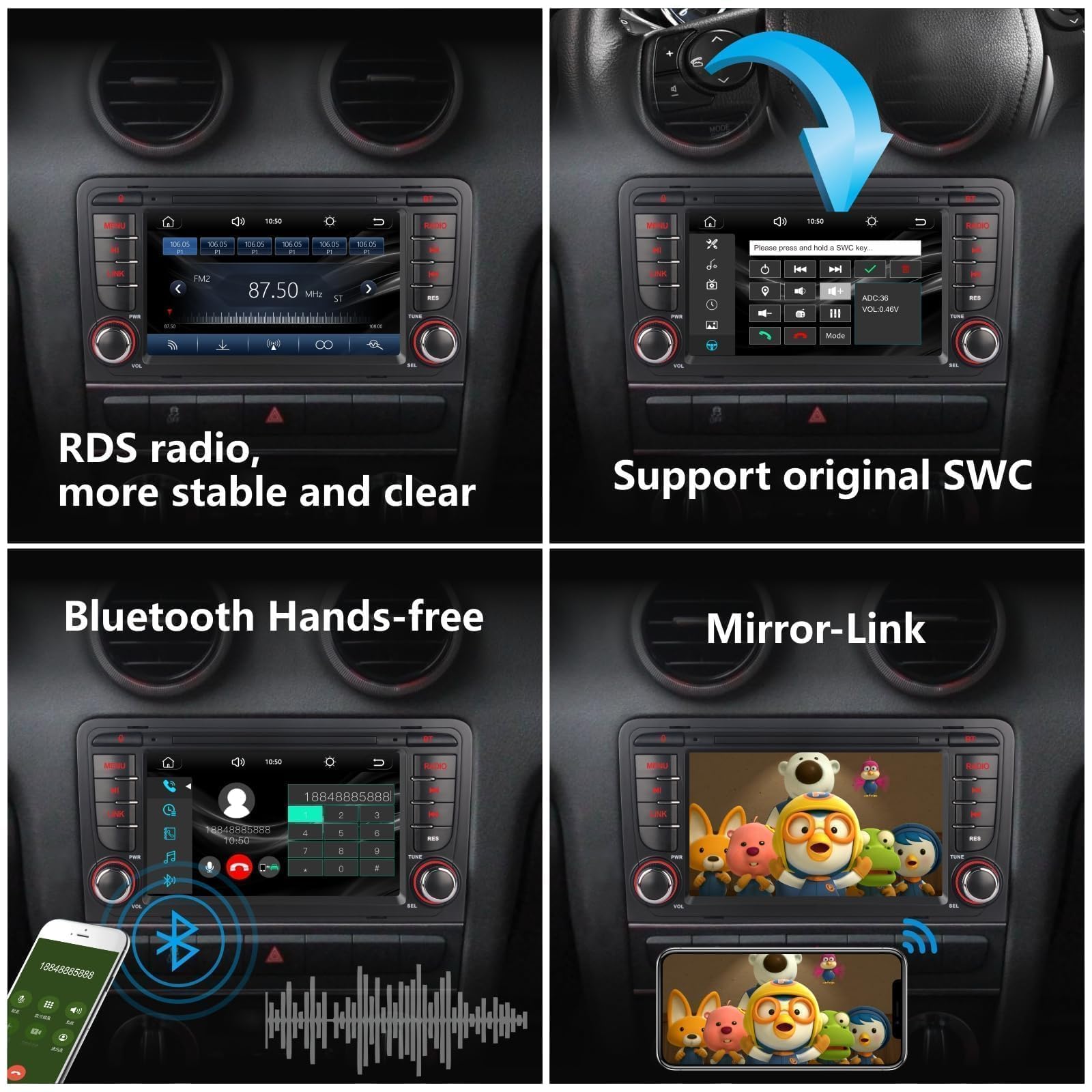 Autoradio compatibile con Wireless Carplay/Android Auto per Audi A3 S3 RS3 2003-2012 con IPS touch screen da Bluetooth/Mirror Link/FM/AM/USB/RDS