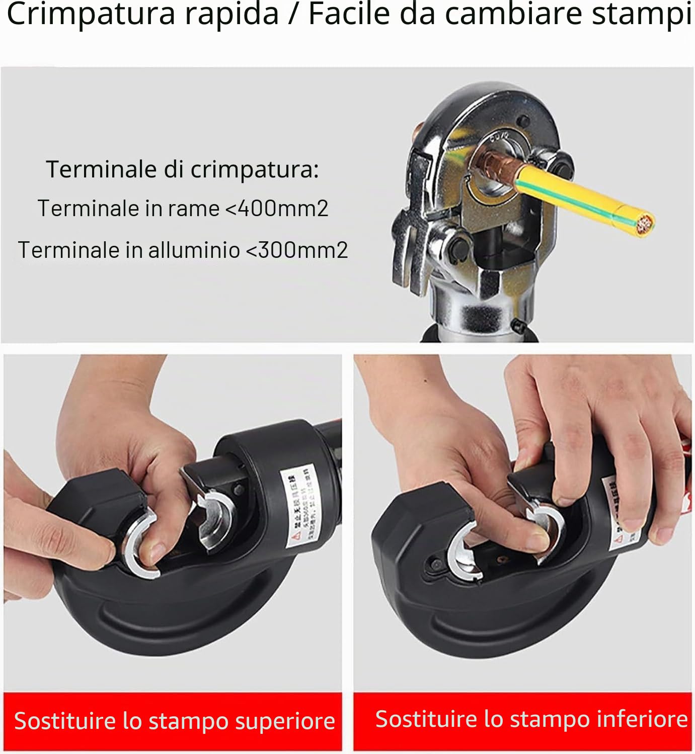 Crimpatrice Elettrica Per Tubi In Rame e alluminio, Utensile di Crimpatura Idraulico Elettrico (16-400mm²), Pressatrice Multistrato Professionale, per Officine Auto e Installazioni Solari