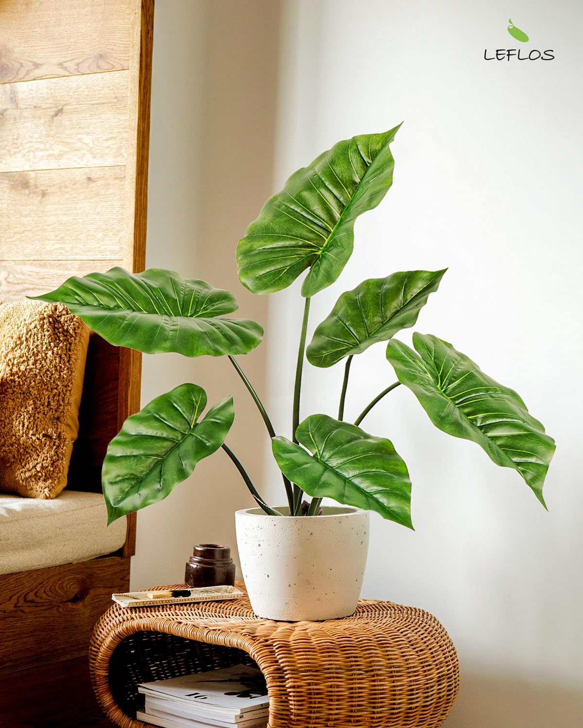 68cm pianta artificiale di Monstera per interni, pianta artificiale di foglie di alocasia in vaso bianco, deco per soggiorno, ufficio, festival & festa
