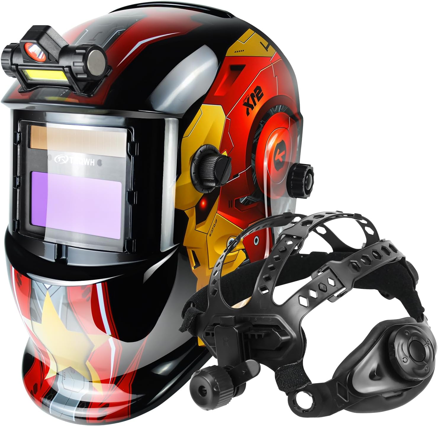 TRQWH Welding Hood Auto Darkening Welding Helmet & Round Hole Welding Hood Headgear