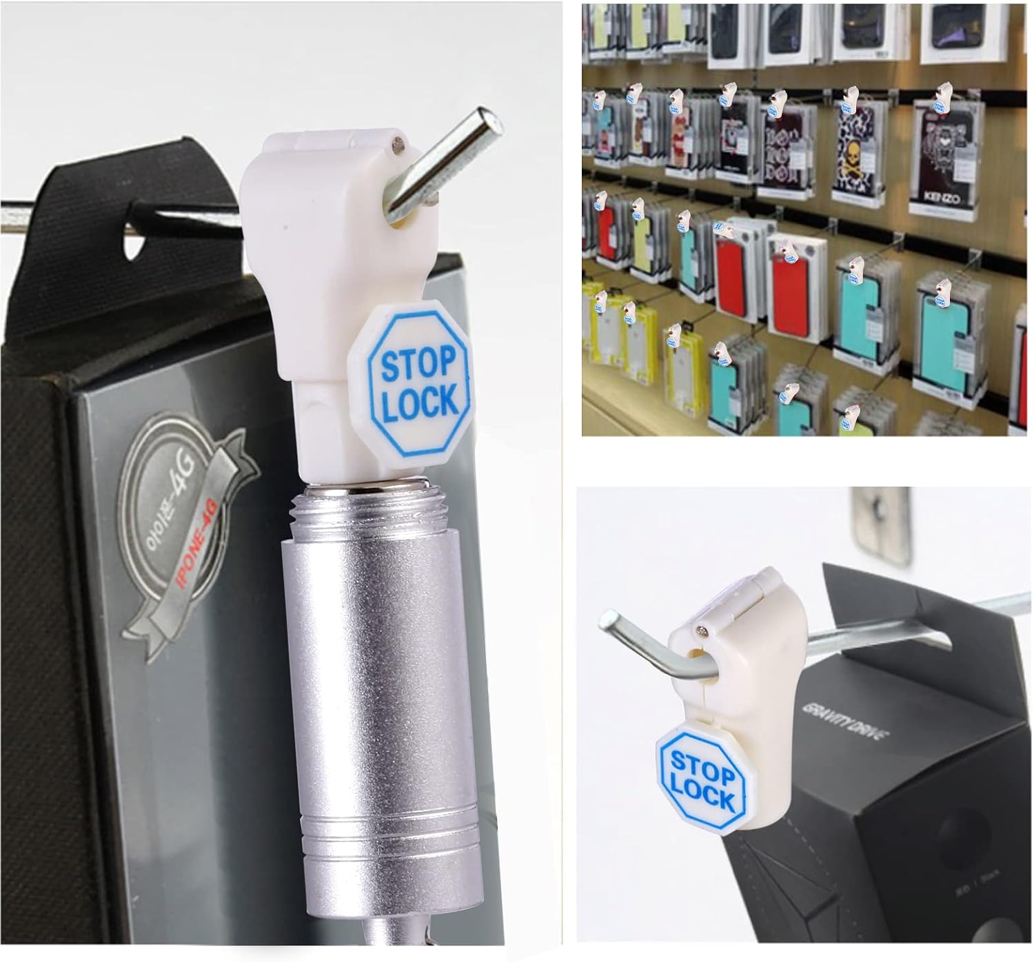 LeaGerous 200 Pcs Magnetic Peg Hook Stop Lock 6mm, Display Hook Magnet Security Locks Compatible with 4.5-5.9mm pegboard for Retail Store and Shopping Center (White)