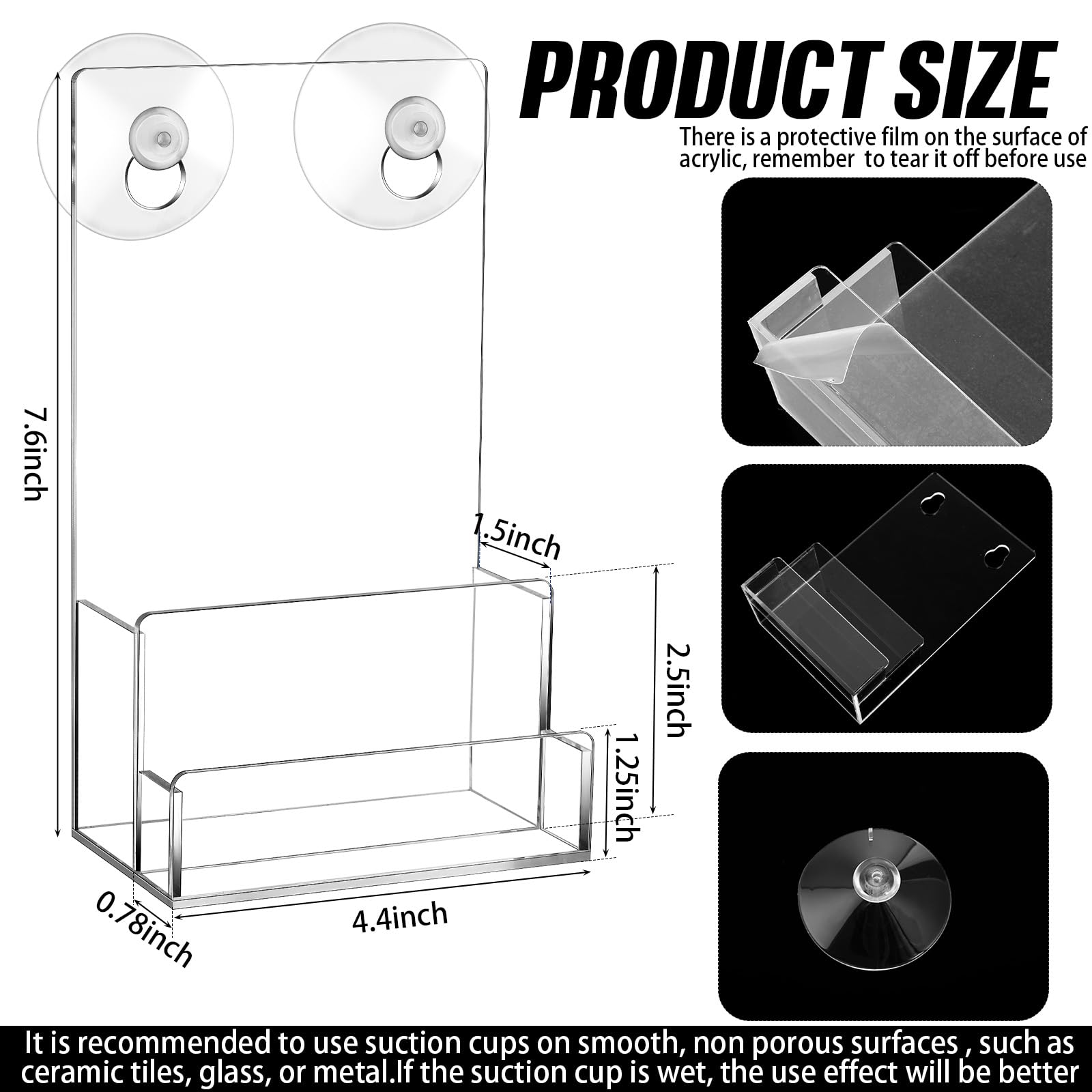 Weysat 2 soportes acrílicos para folletos y tarjetas de visita con ventosas, soporte de pared de 4 x 7 pulgadas, organizador transparente con bolsillo para tarjetas, soporte de folleto de plástico