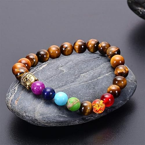 Miniatura 4 de Brazalete GelConnie de piedras de lava, 7 chakras, 0.32 pulgadas, piedra natural, para curación, alivio del estrés, yoga, ansiedad, aromaterapia,