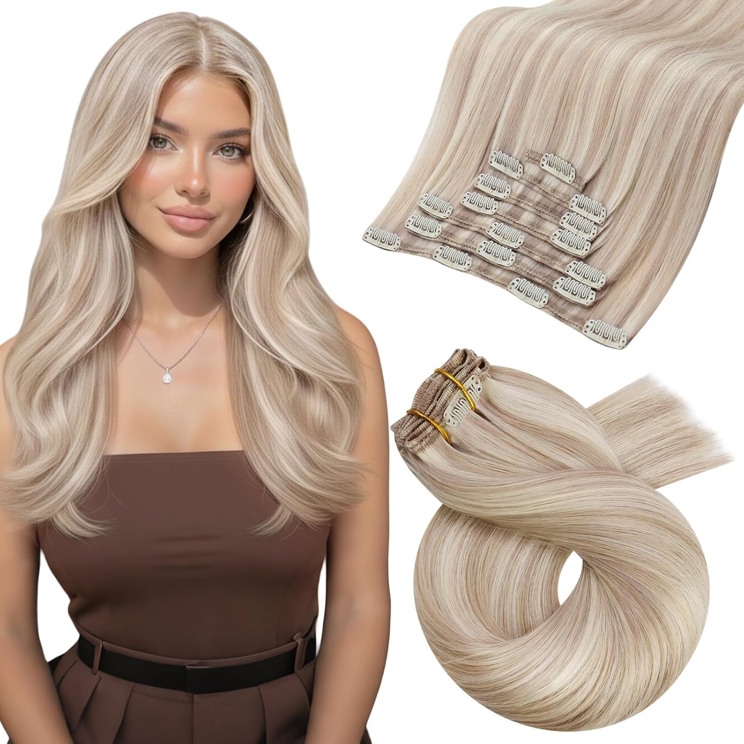 Moresoo Clip in Extensions Echthaar Haarverlängerung Echthaar Extensions Clip