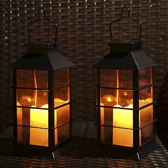 Retisee 4 lanterne a energia solare da 78,7 cm, con gancio a doppio uso, impermeabili, luci da appendere in metallo, per sentiero, patio, cortile, prato, vialetto