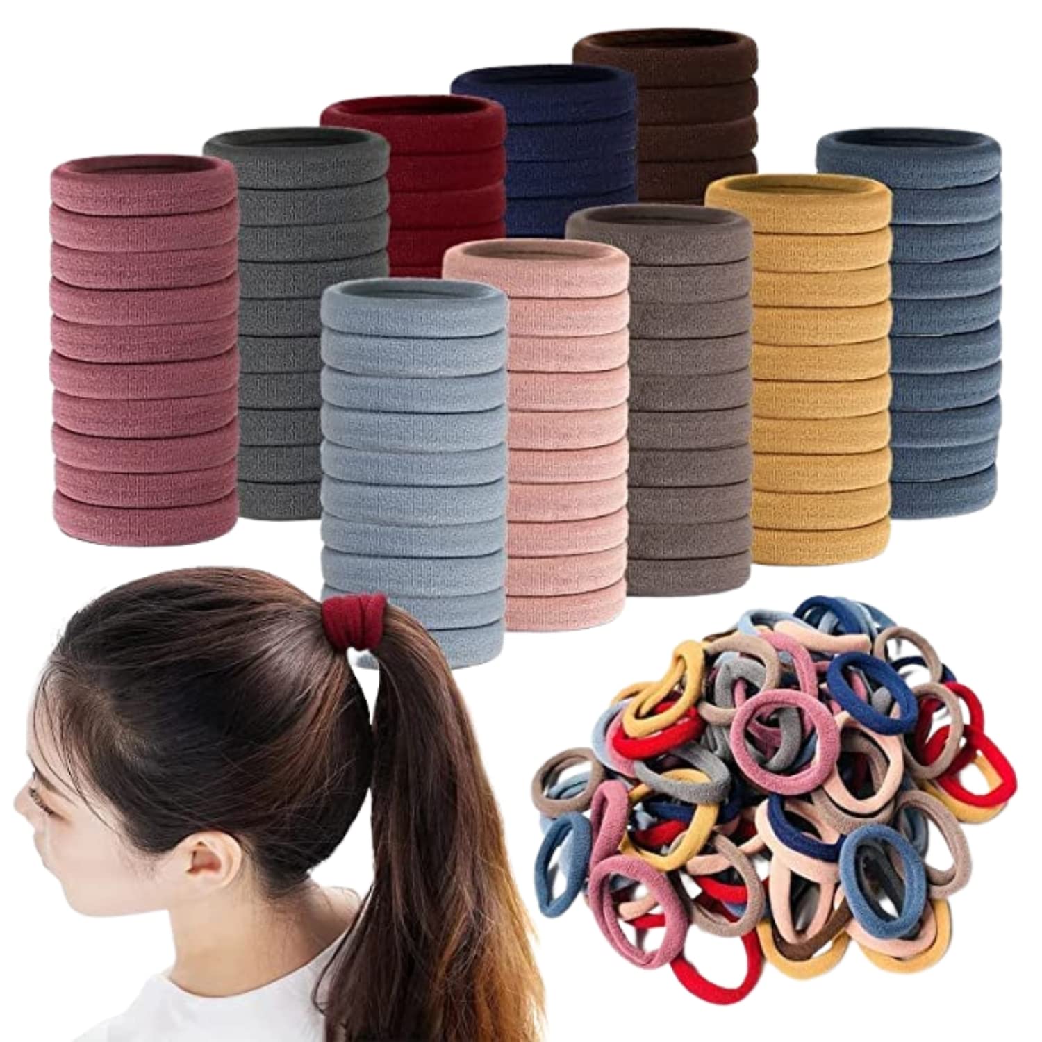 DIVERSA Dark Multicolored Elastic Hair Rubber Bands Strechable Polytail Holders For Women and Girls (Dark Multicolor, Pack of 30)