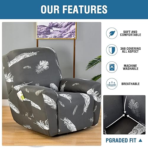 Vista 113 de Eco-Ancheng Fundas reclinables Lazyboy de 4 piezas, fundas para sofá reclinable, fundas antideslizantes para sillas reclinables, con bolsillos