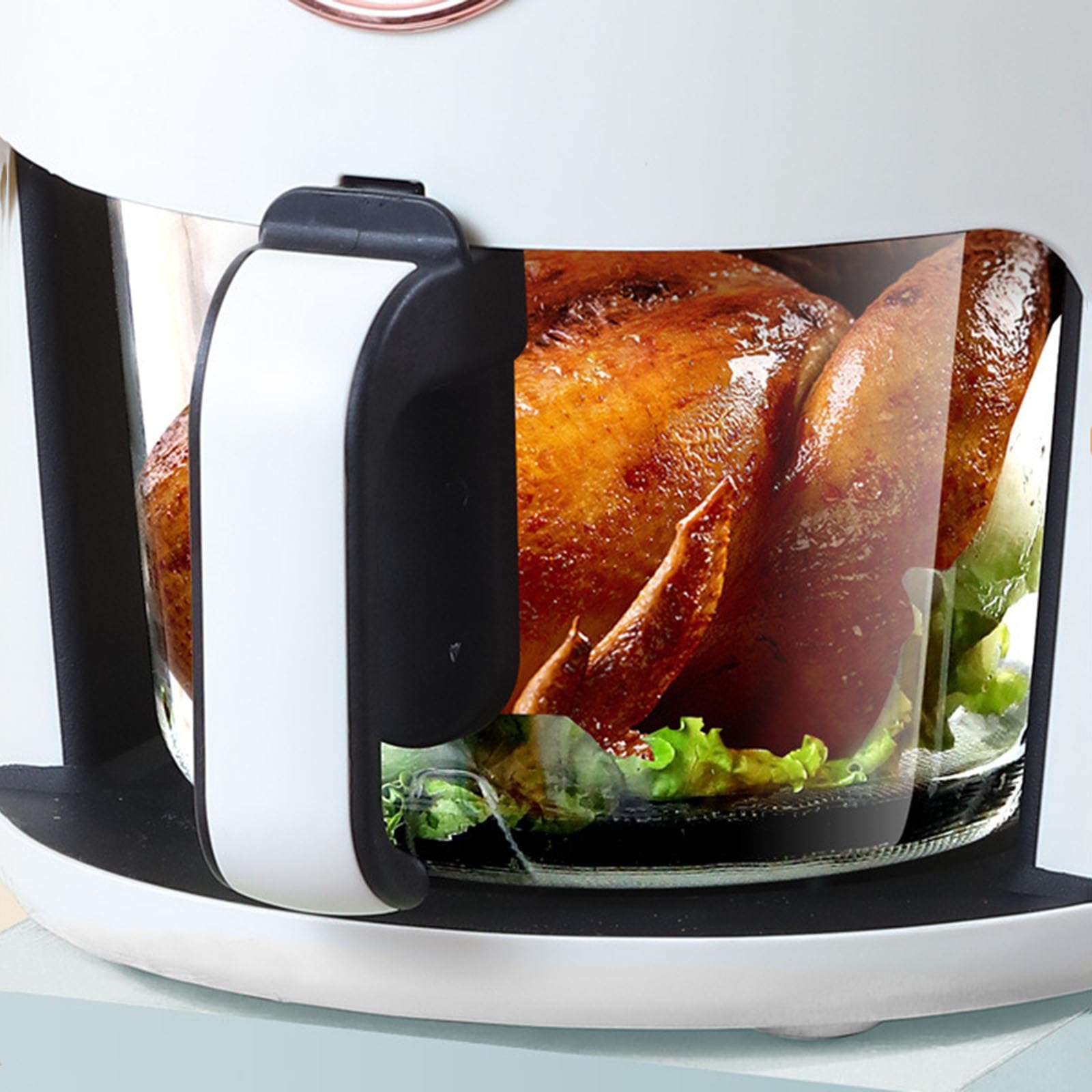 Freidora de aire de gran capacidad de 5 l, horno eléctrico multifunción transparente, totalmente automático, inteligente, de vidrio para el hogar, 1000 W (color: blanco, tamaño: perilla superior)