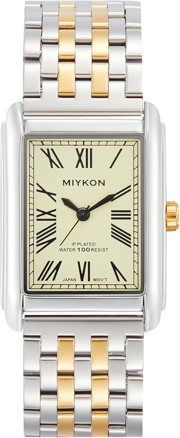 Miykon Vintage Dress Watches for Men – Square Tank Watch with Solid Stainless Steel Bracelet, Mens Dress Watches – Japanese Quartz, Waterproof to 100ft