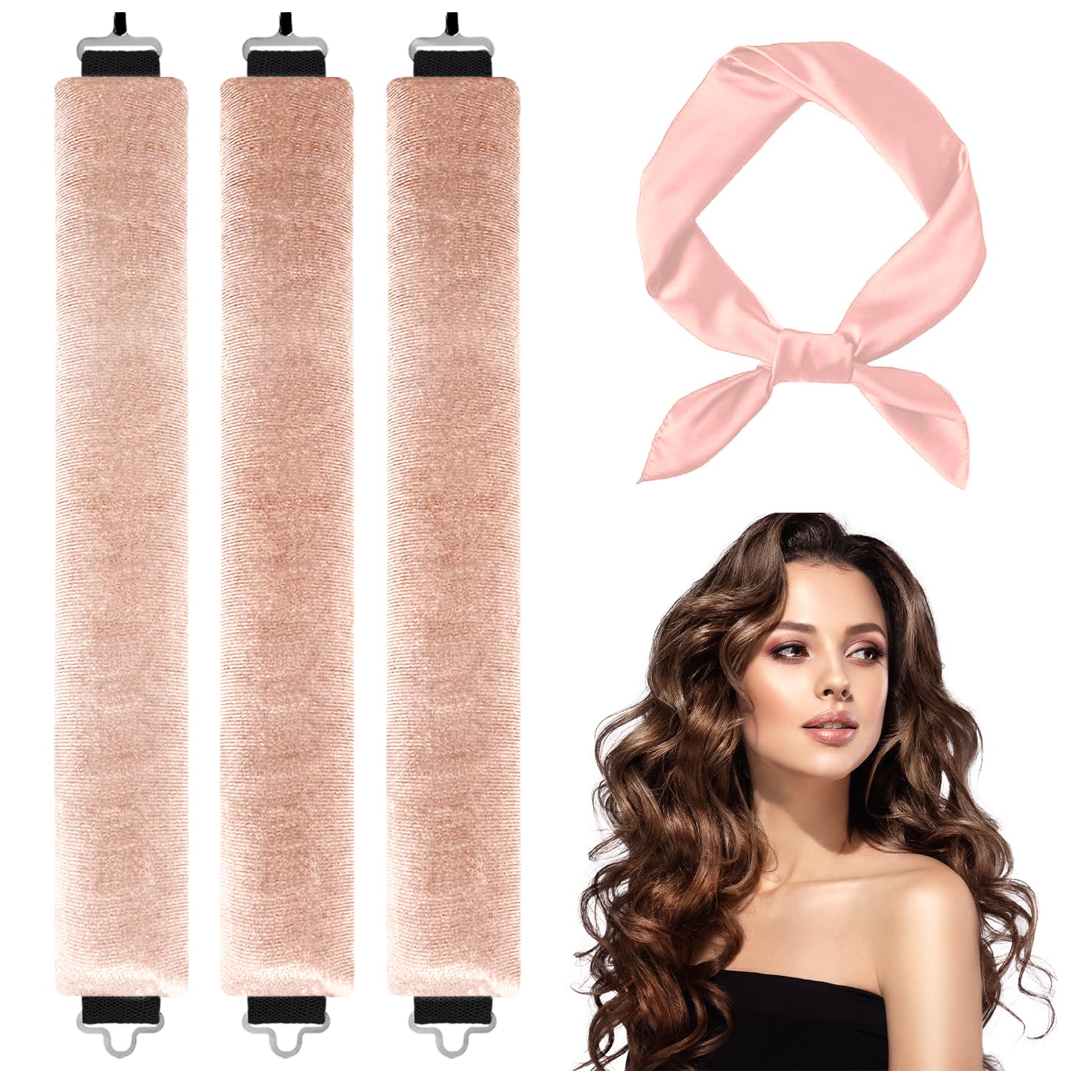 3 Pcs Heatless Curlers & Overnight Blowout Rollers for Hair, No Heat Headband Rods, Salon Waves Overnight Blowout