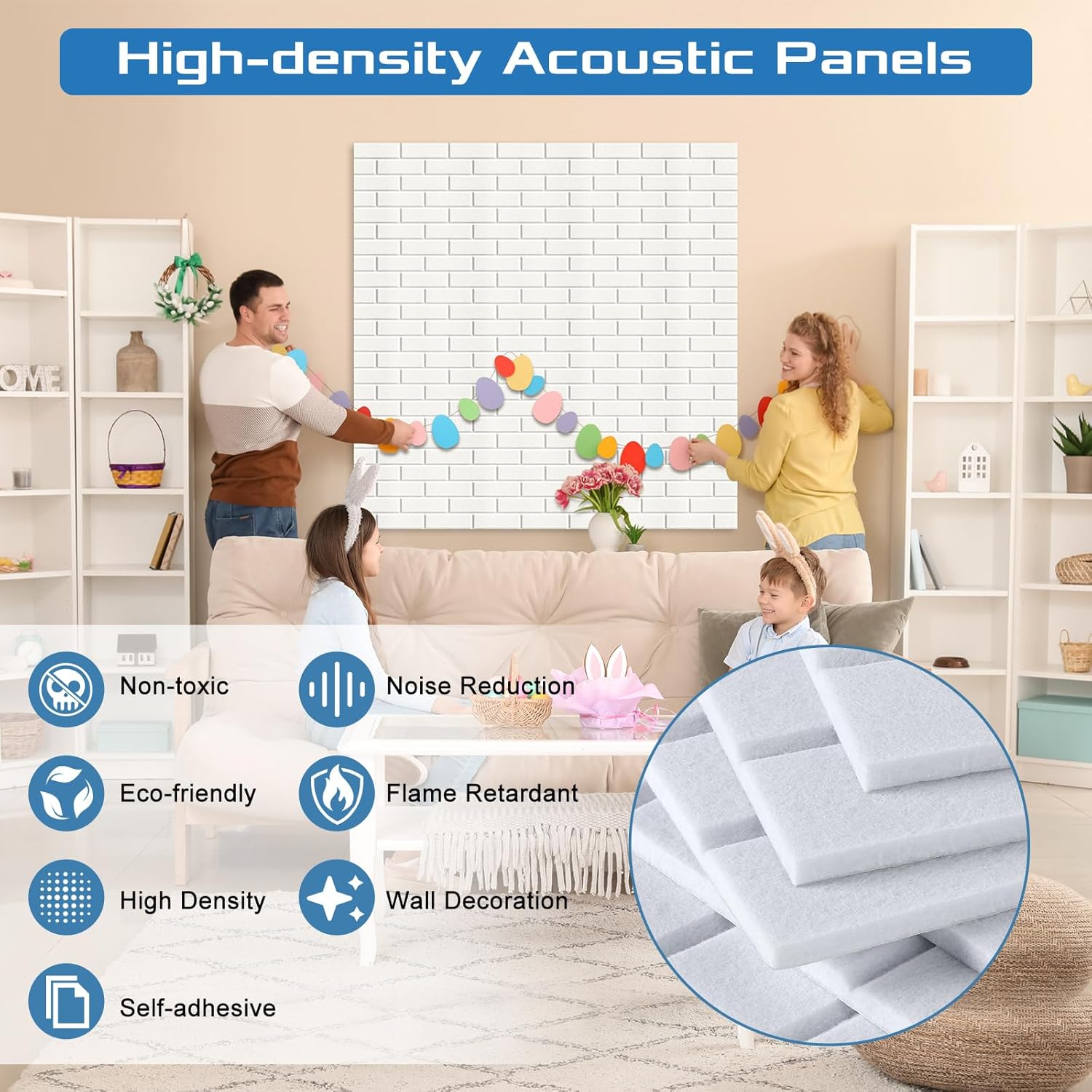 Acoustic Wall Panels 12 Pack, 12x12 Inch Sound Absorbing Foam Panels, Self-Adhesive Noise Reduction Wall Panels for Home Studio, Office, Bedroom, White Brick Soundproof Decor