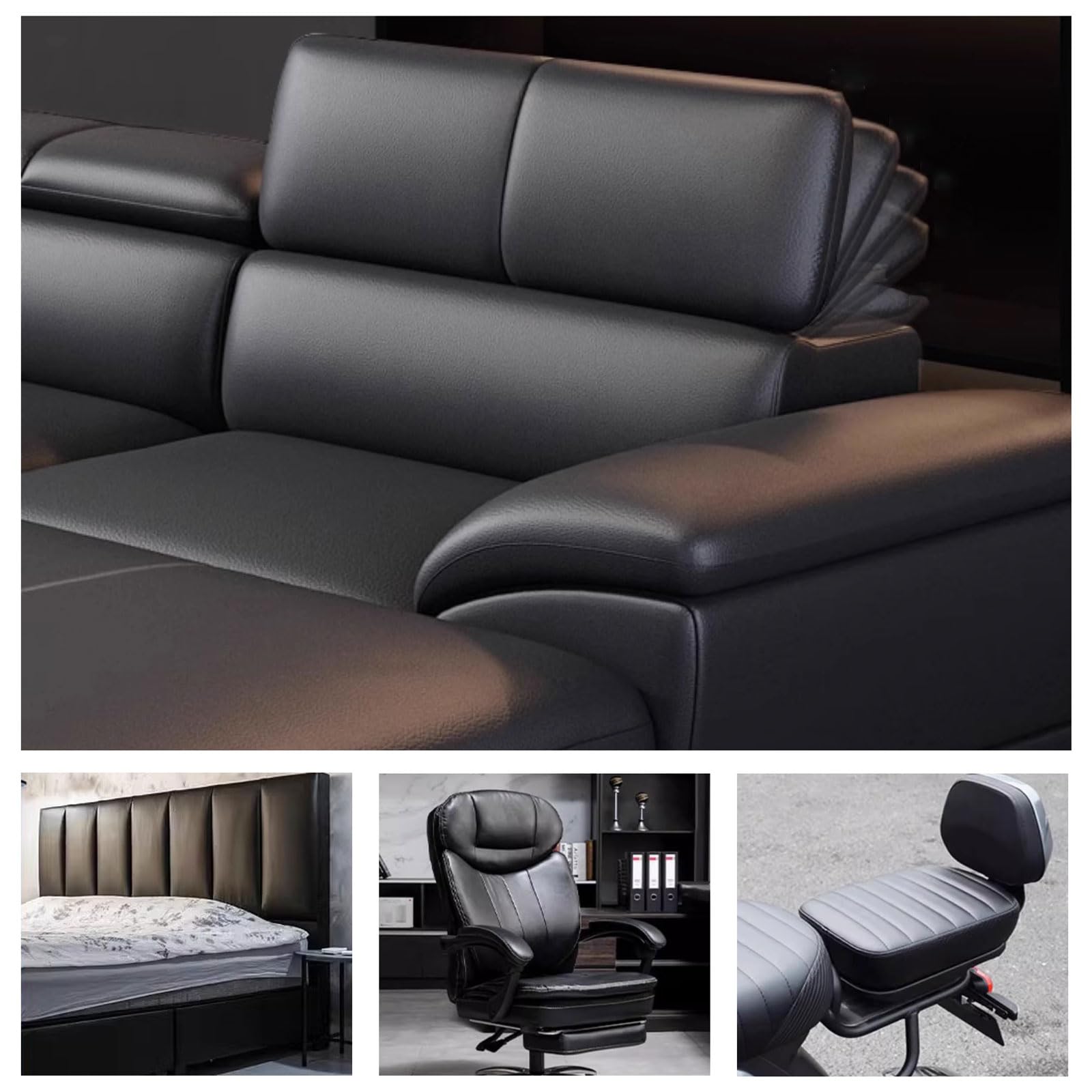 Faux Leather Fabric Lychee Texture 140cm/55'' Width Black Vinyl Leatherette Synthetic Leather Material for Upholstery Cars - Image 4