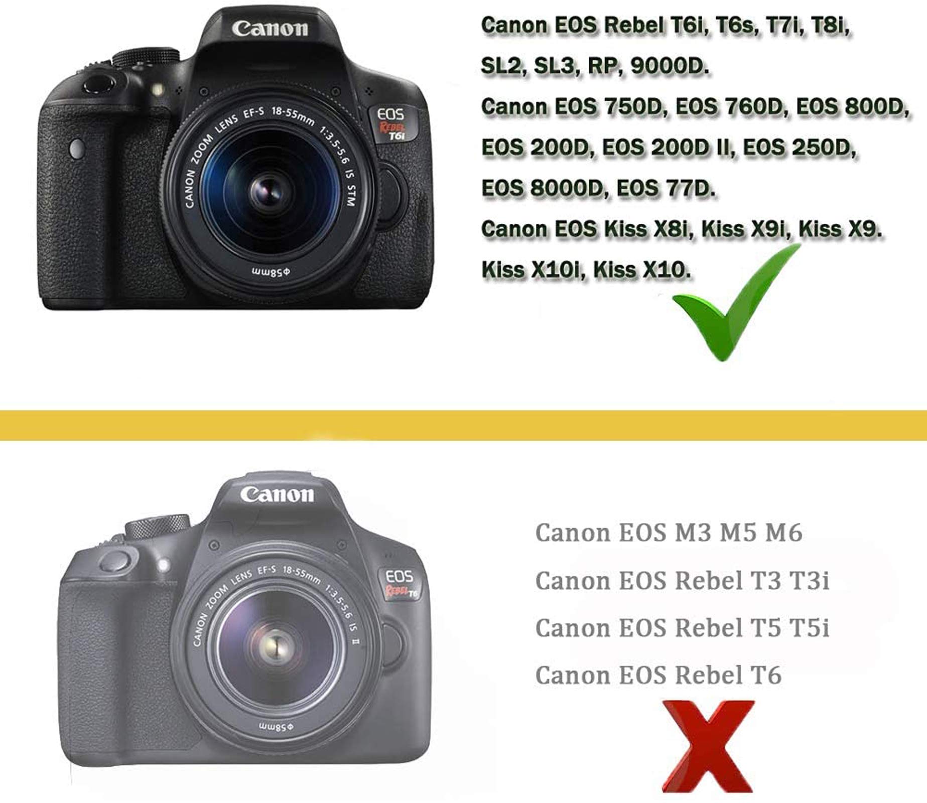 ACK-E18 Alimentatore CA fornito DR-E18 Kit caricatore accoppiatore CC per fotocamere Canon EOS Rebel T6i T6s T7i T8i SL2 750D 760D 850D 77D 200D 250D Kiss X8i X9i X10i 8000D 9000D RP fotocamere