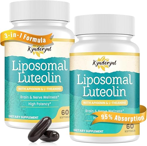 Luteolina 200 mg cápsulas blandas liposomales para la salud cerebral y función cognitiva - para memoria y función neuroprotectora - Sin OMG, sin