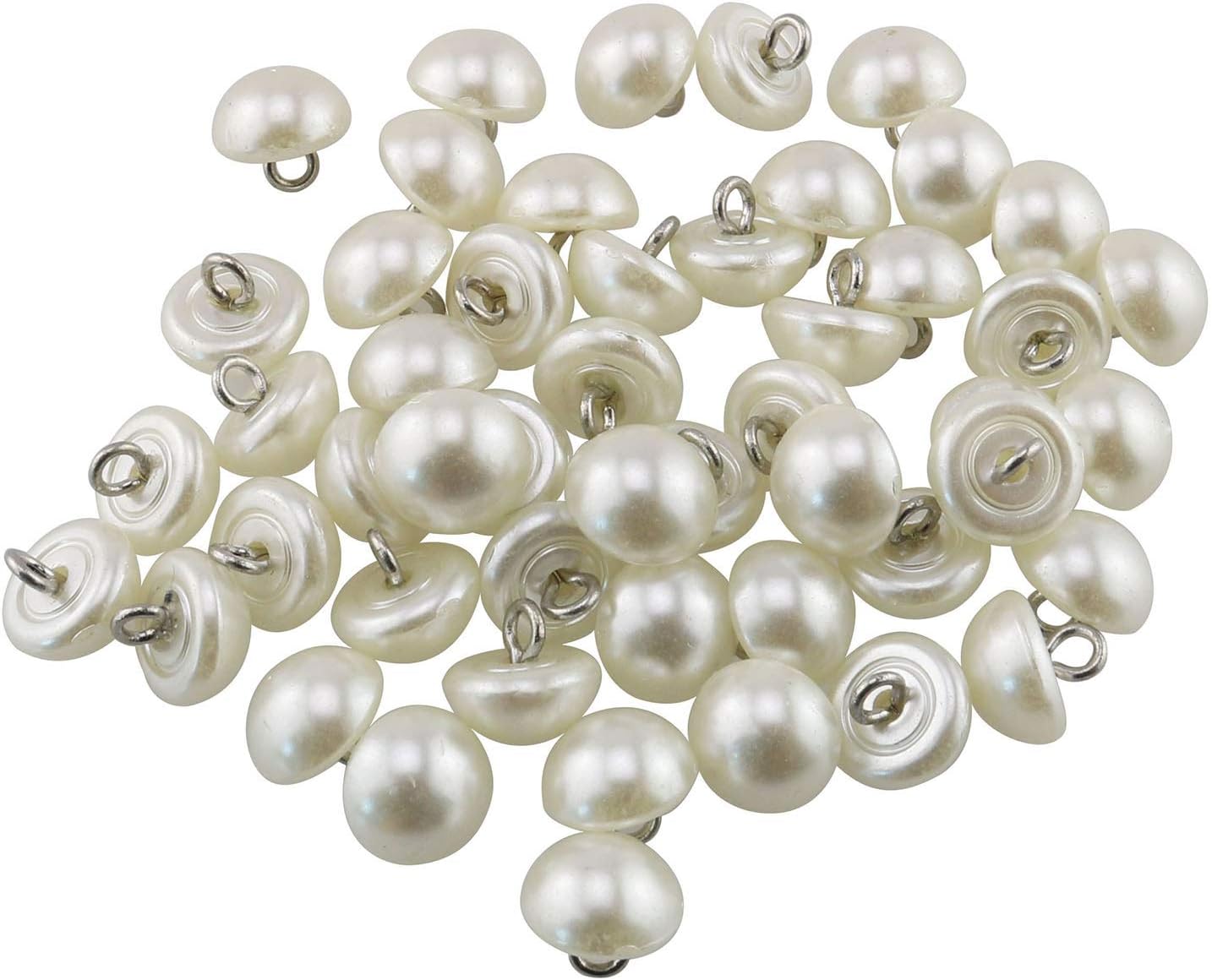 Tegg Half Domed Button 50PCS 10mm Cream-Coloured Half Ball Pearl Buttons with Metal Shank for Clothes, Craft, Sewing