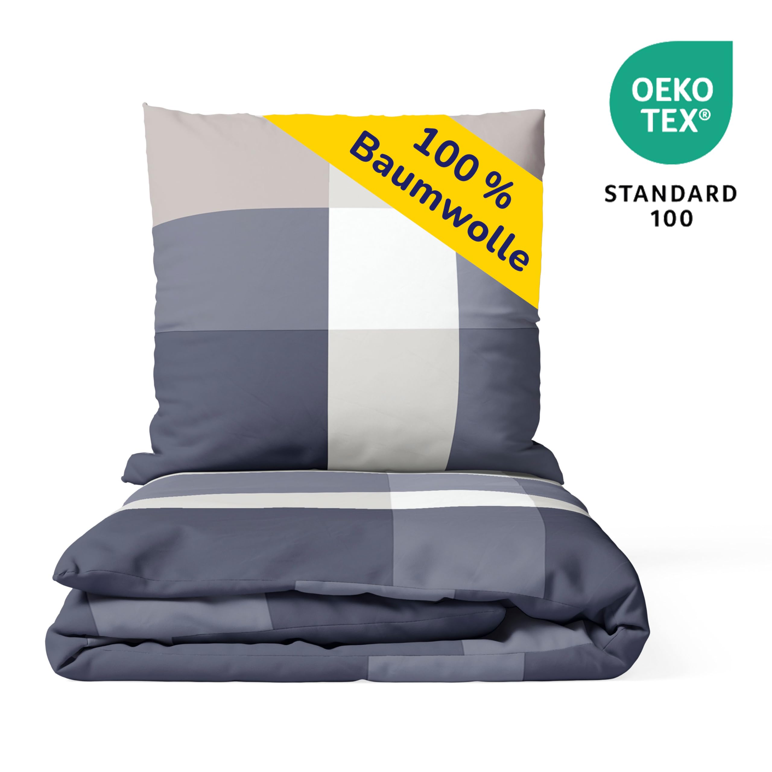 Träumschön Biber Bettwäsche Set 2tlg 155x220 cm + 80x80 cm – Flauschige Bettwäsche Hellgrau – Weiche Winterbettwäsche Kariert - Atmungsaktiv, Warm & Hautfreundlich - 100% Baumwolle