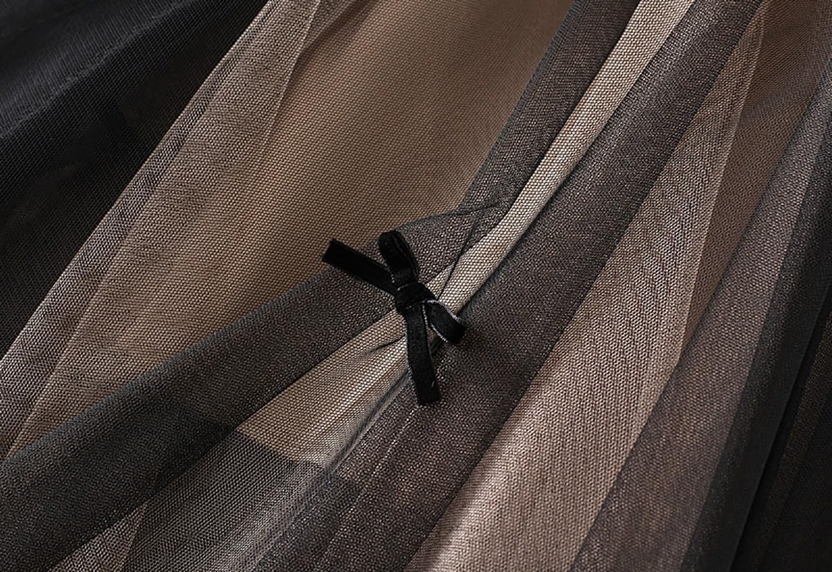 Women's Midi Tulle Skirts Floral Embroidery Layered Print Fairy Skirts Elastic Waist A-Line Mesh Skirt - Image 2