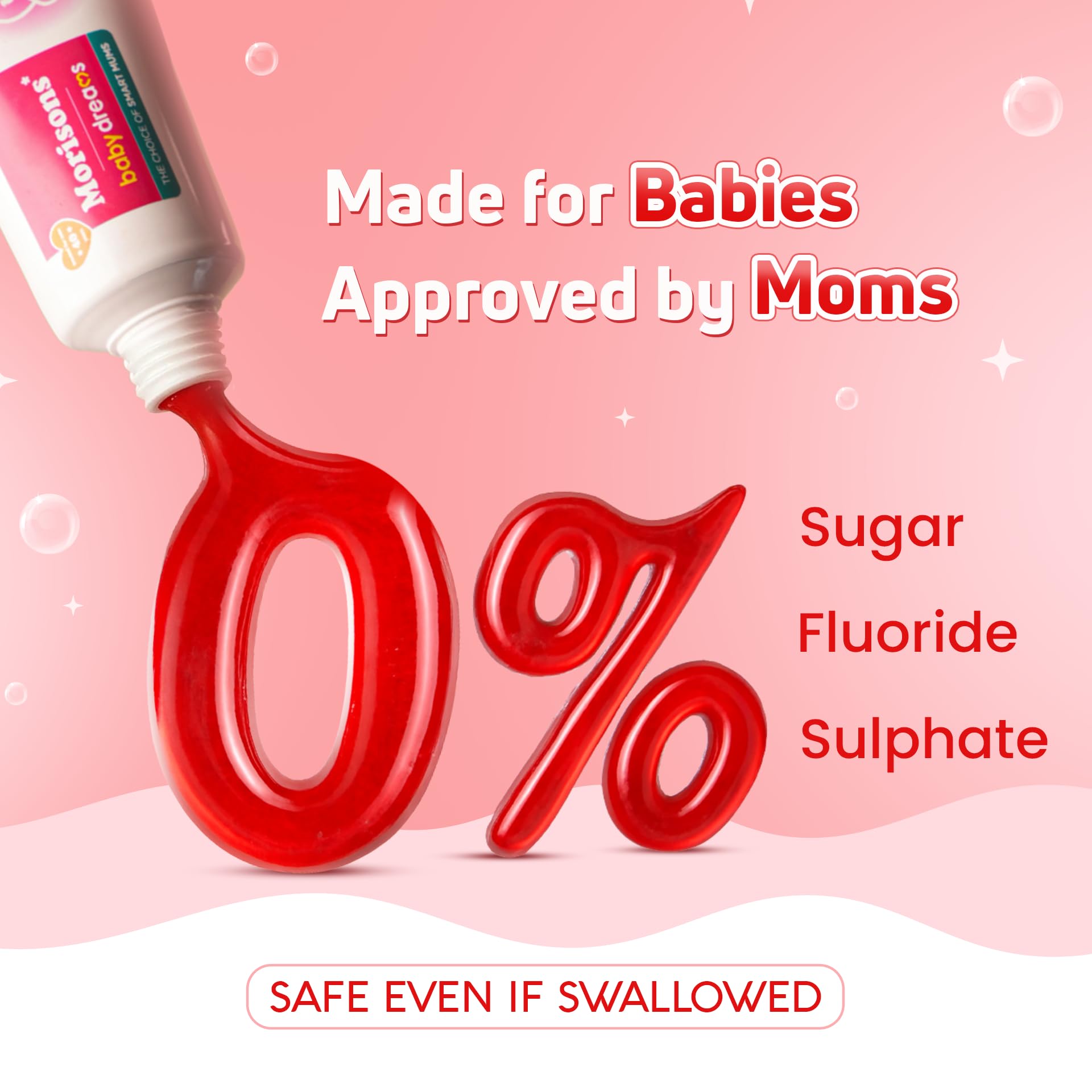Morisons* Babydreams The Choice Of Smart Mums Kids Strawberry Flavour Toothpaste 50 Gram (Pack Of 3), Fluoride Free, Sulphate Free & Sugar Free, 12M+ 3