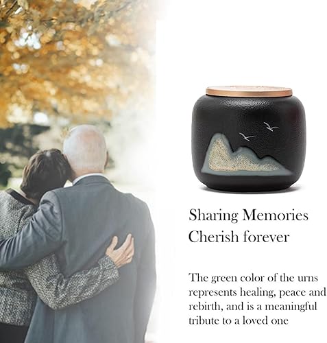Miniatura 6 de NS Online Juego de 4 urnas pequeñas  Urna decorativa de cerámica de montaña, 4 piezas para cenizas humanas, honra a tu ser querido perdido