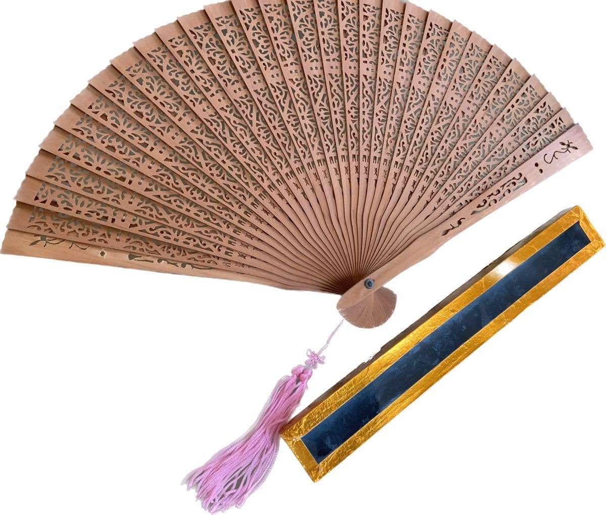 扇子20cm 白檀透かし彫り繊細細工工芸着物和装