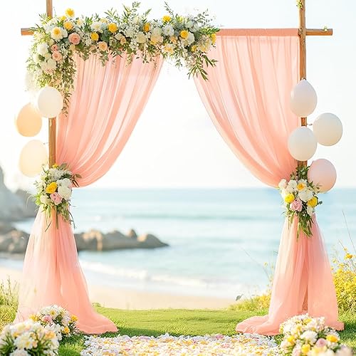 FOTSHARER Cortinas de tela de gasa color durazno de 29 x 120 pulgadas, 2 paneles de color melocotón claro, arco de boda, tela drapeada para novia,