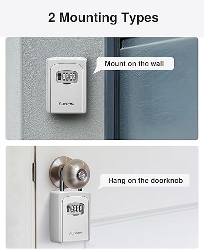 Miniatura 6 de Puroma Caja de cerradura de llave, impermeable, portátil, reiniciable, montada en la pared y para colgar, caja de seguridad para llaves de casa,