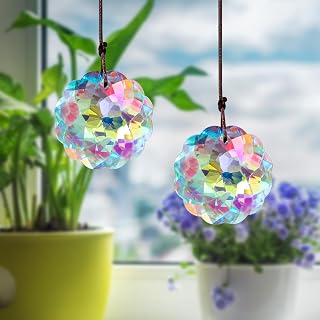 Crystal Suncatchers Prisms for Windows Indoor, Hanging Light Catcher with Glass Prism(Sunflower,2Pcs,7x7x2cm)