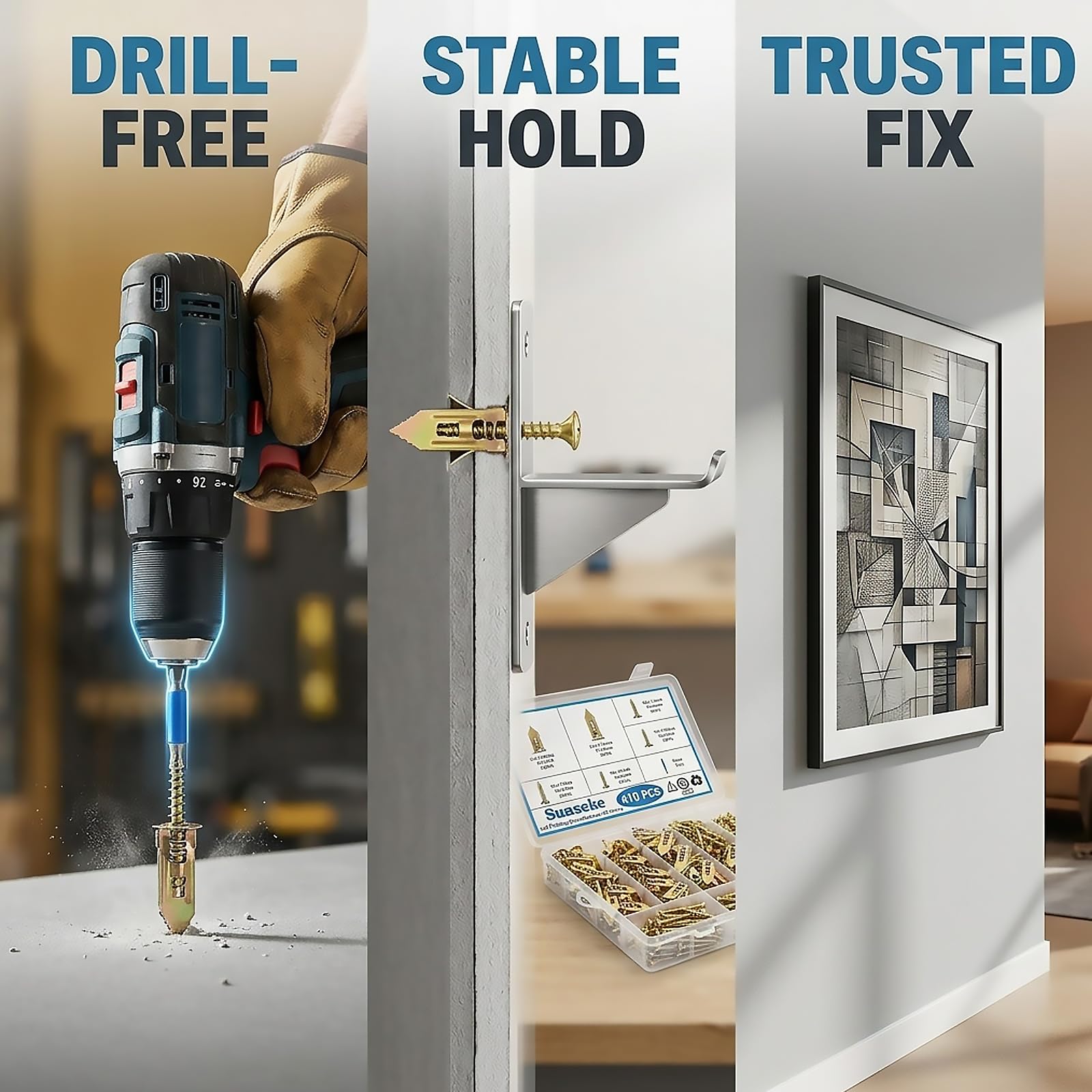 Drywall Anchors Kit - No Drill, 66lb Capacity -6