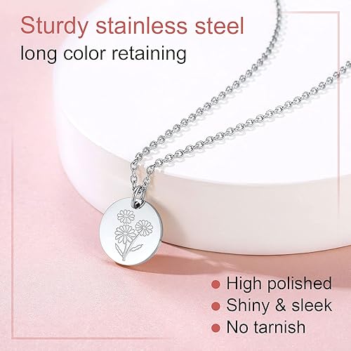 Miniatura 4 de FindChic - Collares de flor de nacimiento con dije de disco para mujer con piedra de nacimiento, acero inoxidablechapado en oroplata de ley de enero