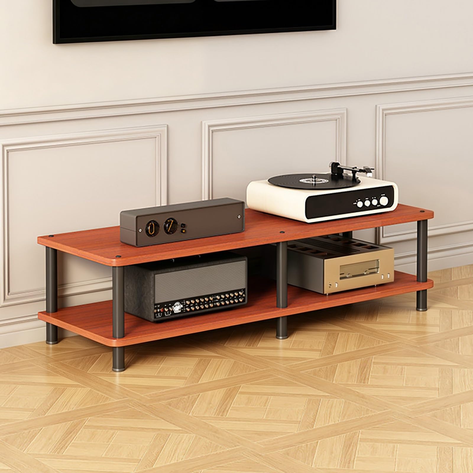 Estantería de audio y vídeo de madera y metal roja de 37*120cm para alta resistencia