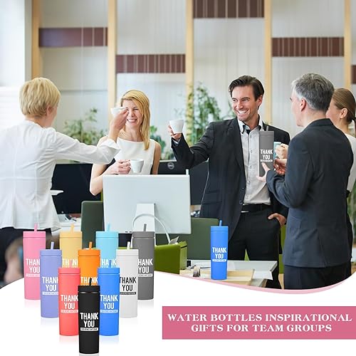 Miniatura 4 de Rtteri 10 vasos delgados de plástico de 16 onzas con tapa y popote para el trabajo de Acción de Gracias, compañeros de trabajo, profesores