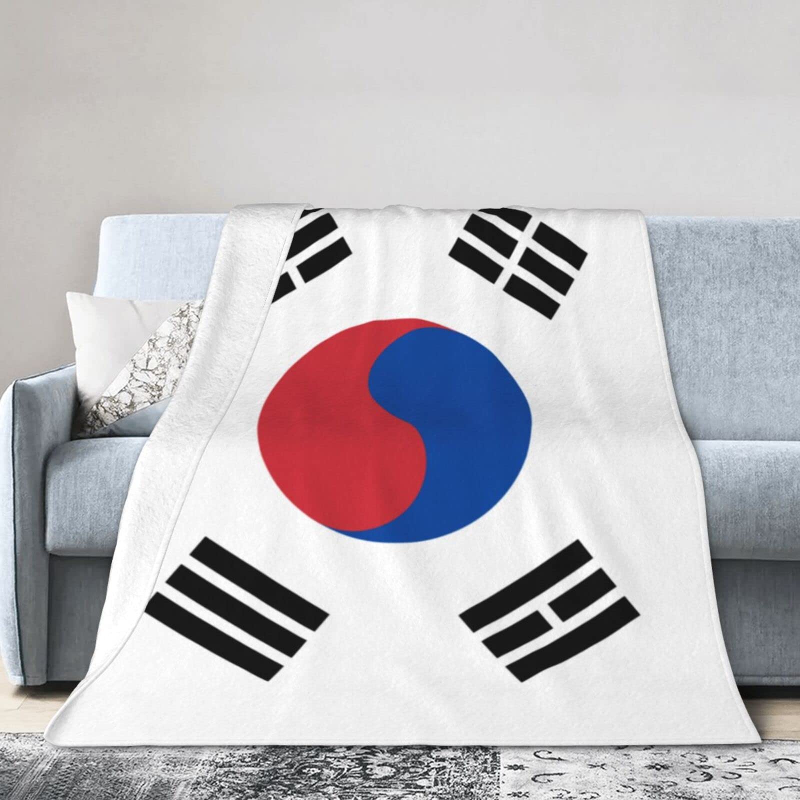 Melbrakin South Korea Flag Blanket Throw Blanket Flannel Fleece Blanket Soft Fuzzy Lightweight Blanket For Sofa Bedroom Couch 60"X50"