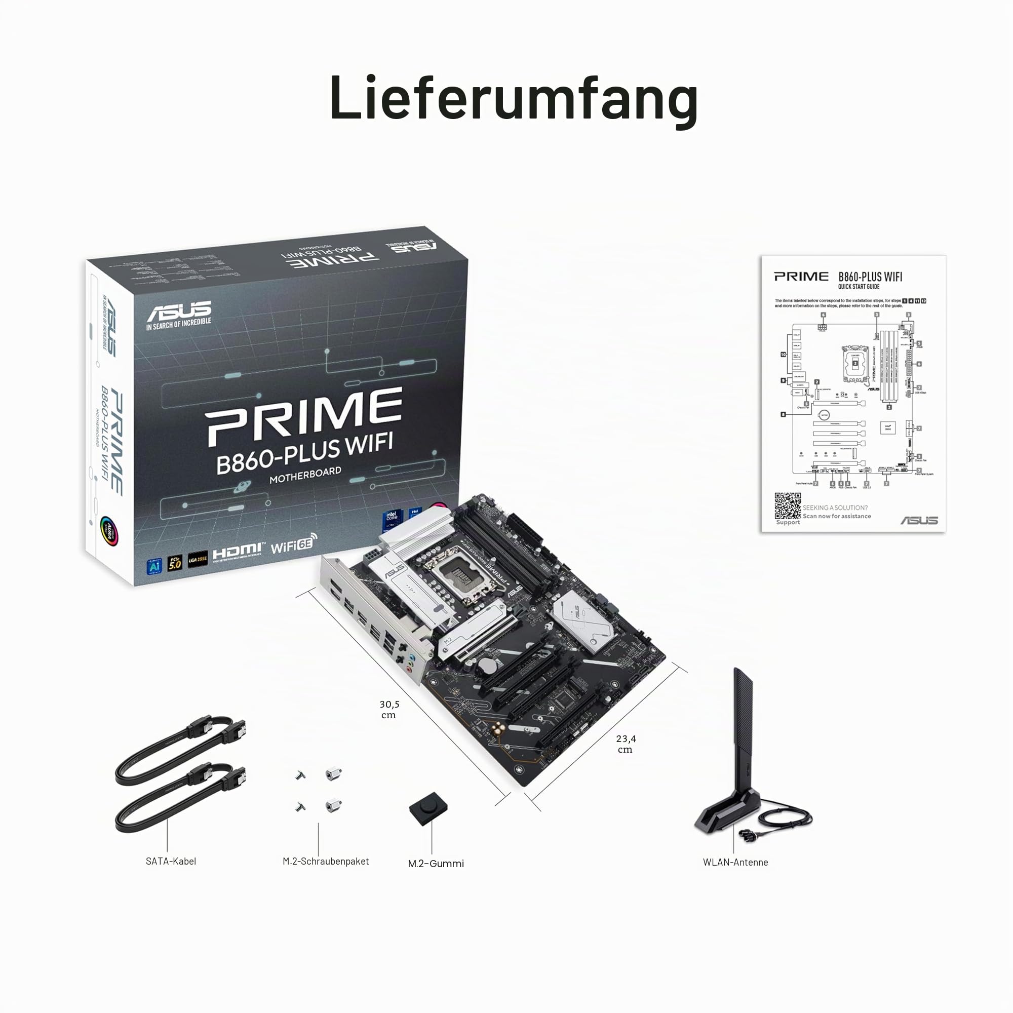 ASUS Prime B860-PLUS WiFi Gaming Mainboard Sockel Intel LGA 1851 (Intel B860, ATX, DDR5 Speicher, PCIe 5.0, 1x PCIe 4.0 M.2, WiFi 6E, Aura Sync)