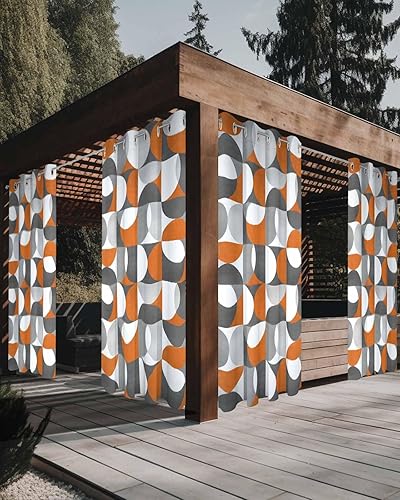 Orange Grey Outdoor Curtains for Patio Waterproof Drapery,Grommet Window Curtain Drapes for Living Room,Bedroom,Doorway,Kitchen,Cafe,Porch,Cabana
