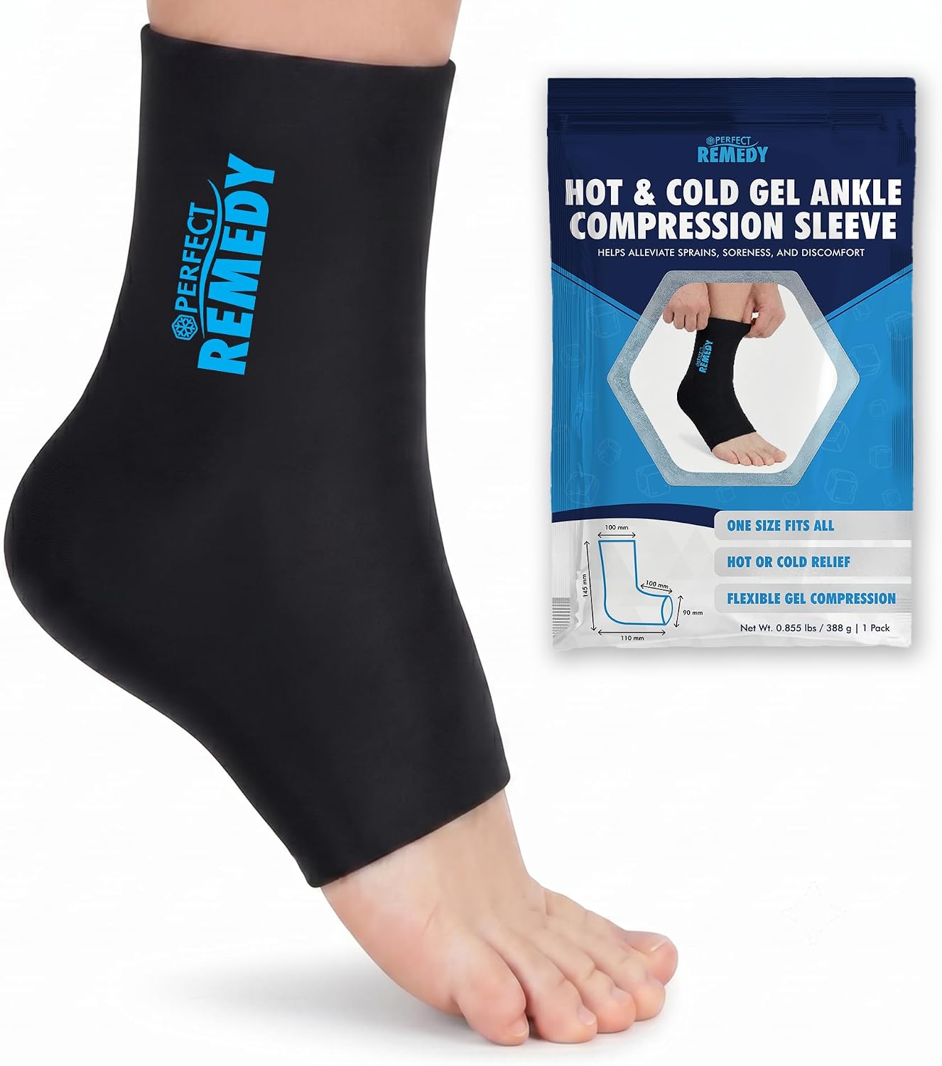 Perfect Remedy Hot & Cold Gel Ankle Ice Pack Wrap, Compression Sleeve for Plantar Fasciitis Relief, Sprained Ankle, Achilles & Surgery Recovery Must Haves – Wearable Foot Ice Pack Wrap for Men & Women