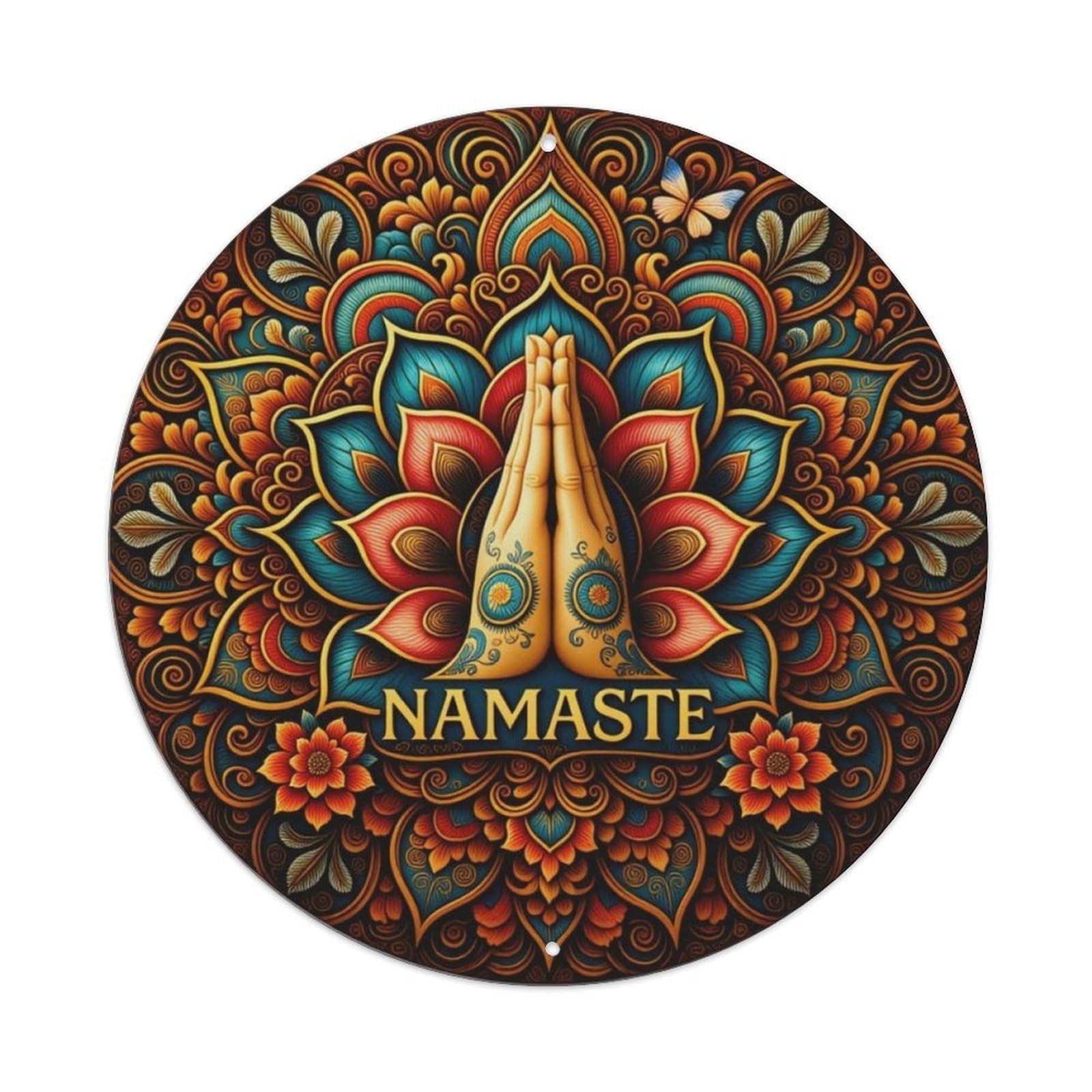 Mandala Namaste Yoga Meditation Round Wall Decor Sign Vintage Aluminium Metal Sign, Retro Wall Decor for Home, Bar, Garage & Farmhouse 20x20cm