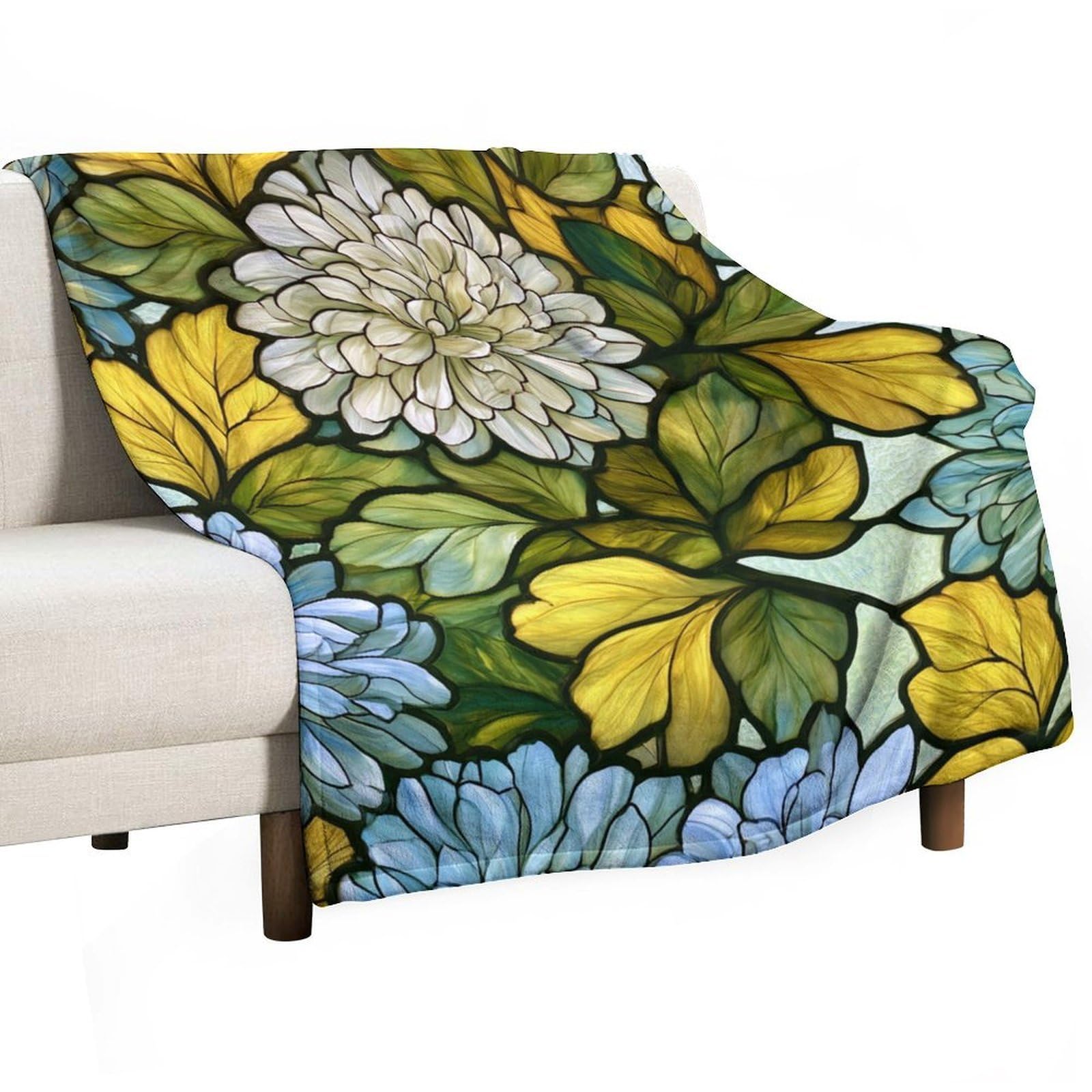Jubonexis White Pale Blue Chrysanthemum Flower Pattern Anti Pilling Throw Blankets Cozy Durable Blanket for Bedroom Living Rooms Couch Sofa Bed 130x150cm(50x60in)