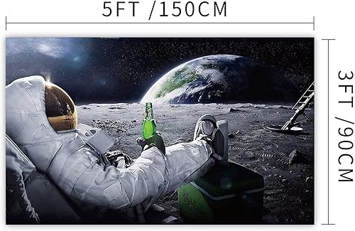 Miniatura 2 de Bandera de astronauta relajante y bebiendo cerveza en la luna en el espacio exterior, tapiz divertido póster duradero de hombre con ojales de latón.