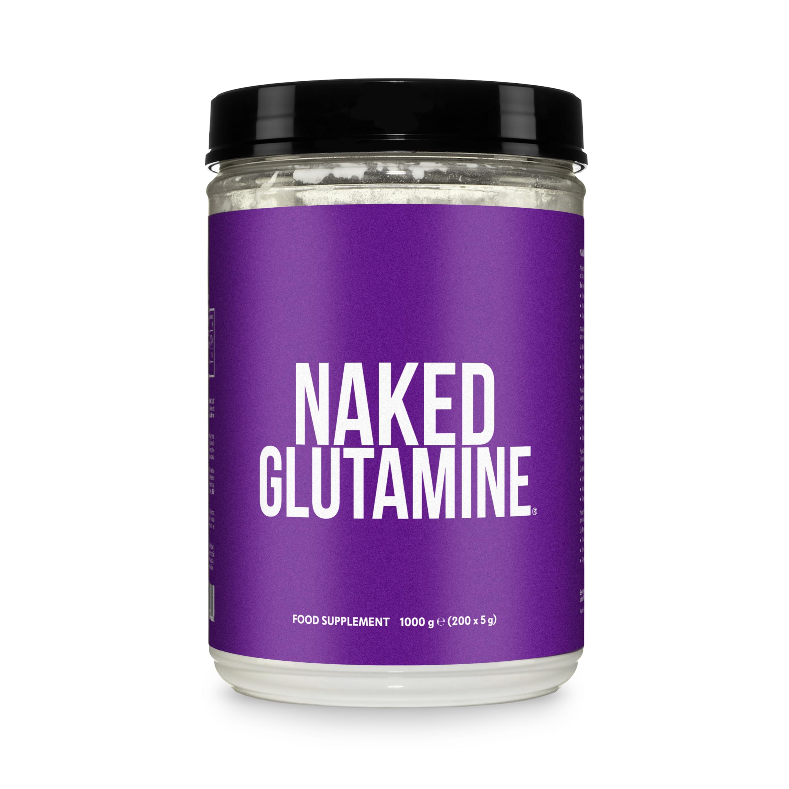 NAKED L-Glutamine – 200 porcji – 1000 g, wegańska, bez GMO, bez glutenu i soi. Pomaga ograniczyć rozpad mięśni i poprawić syntezę białek. Bez dodatków