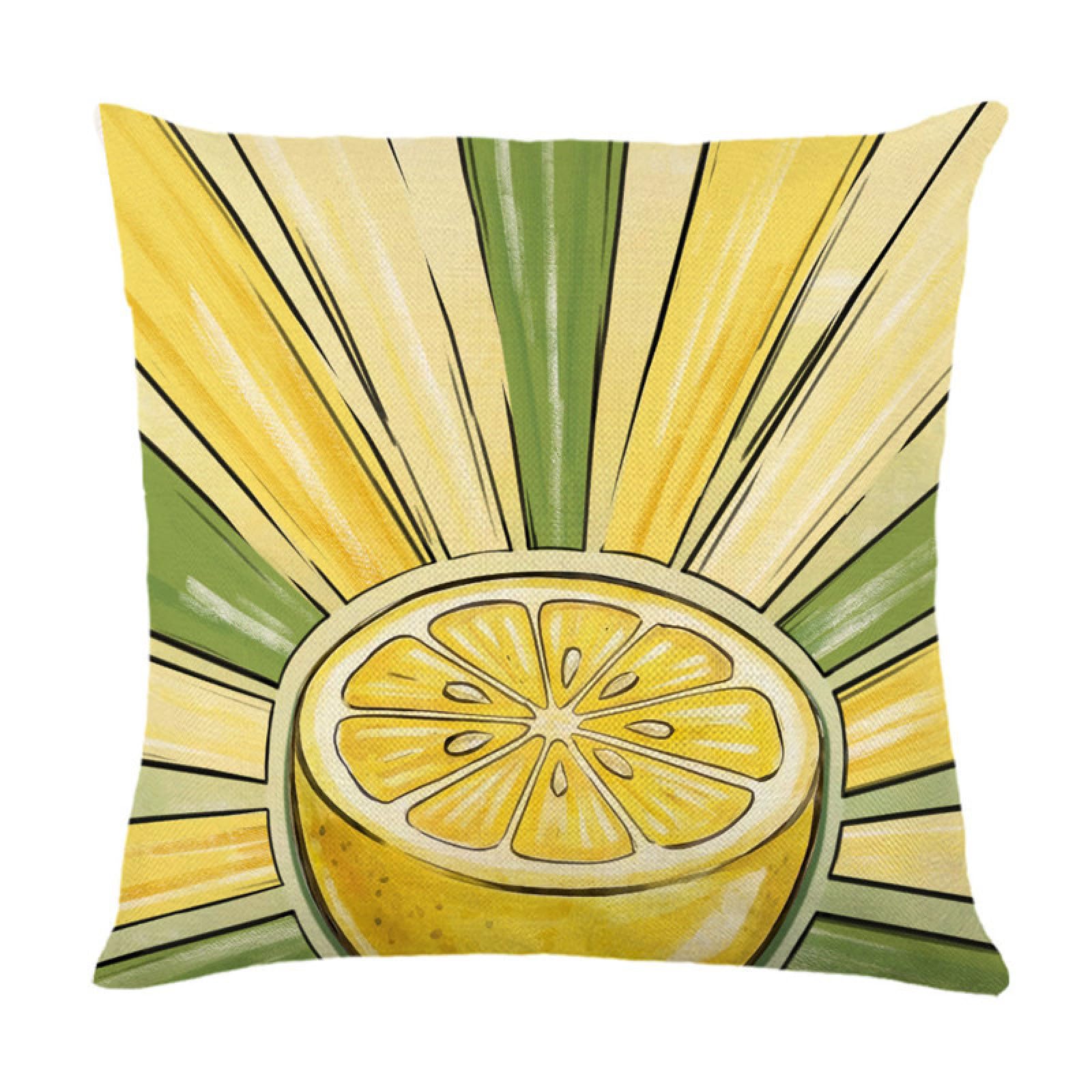 Cushion Covers 40cm x 40cm Striped Lemon Yellow Decorative Pillows Linen Square Sofa Bed Cushions with Invisible Zipper Throw Pillow for Living Room Outdoor Pillowcases