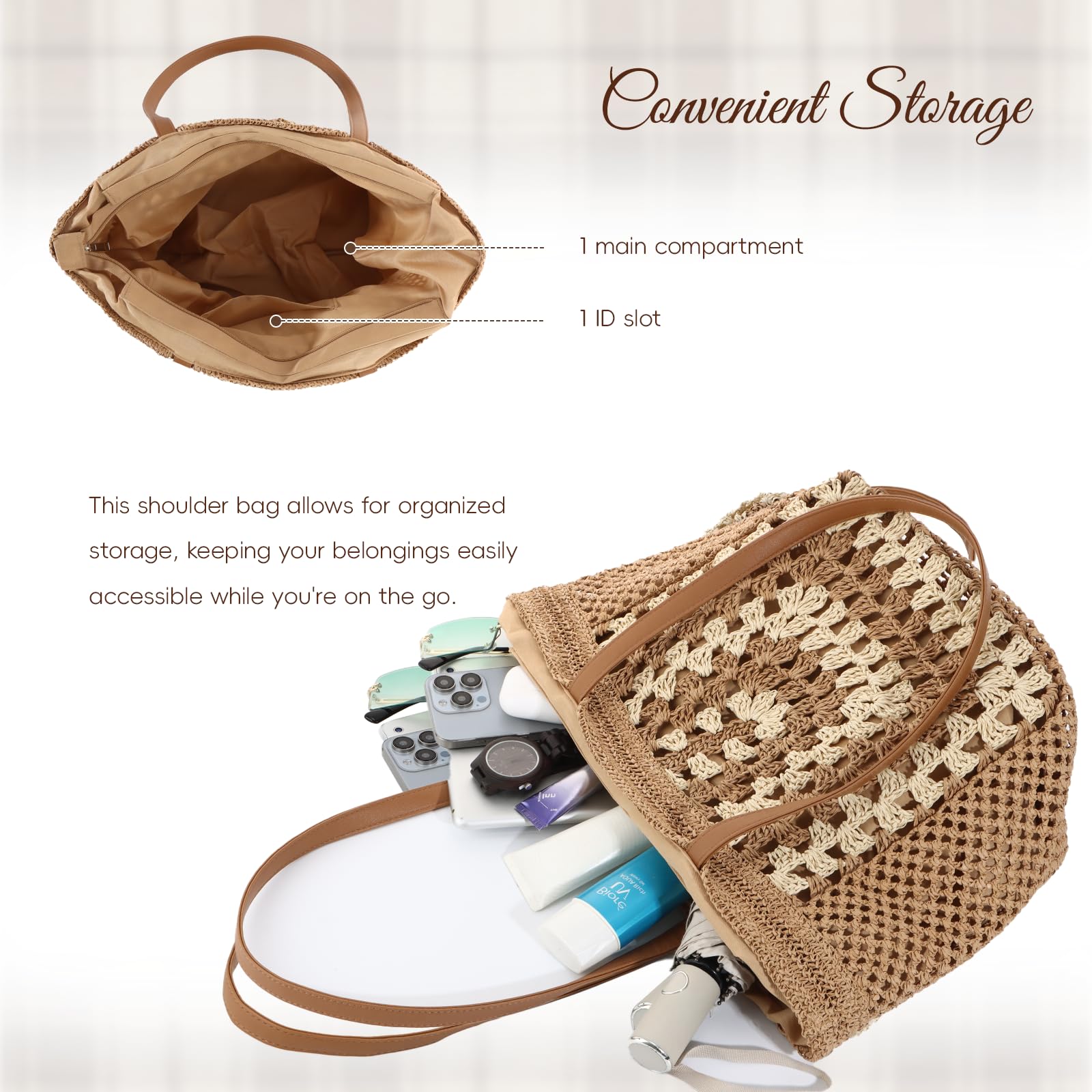 SUKUTU Bolso Hobo de paja para Mujer Bolso de Hombro Grande tejido a mano Bolso de playa para Vacaciones de verano