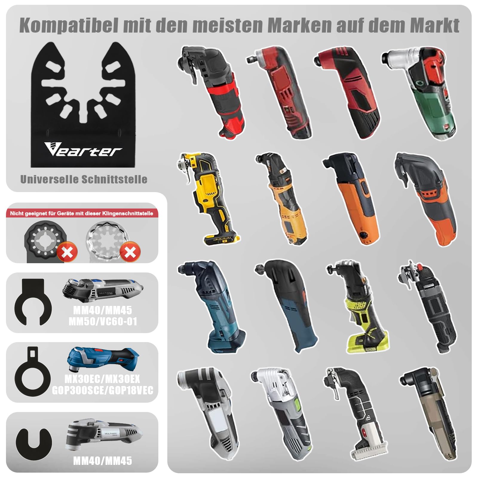 50 Tlg Multitool Werkzeug Sägeblätter, Oszillationswerkzeug mit Schleifpapier, Multifunktionswerkzeug Zubehör für Holz, Metall, Nagel, Stein, Fliesen, Mörtel, Klebstoff, Farbe