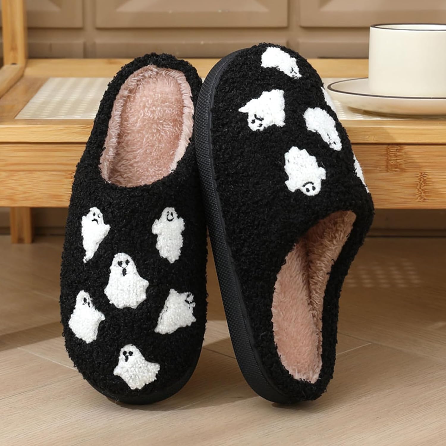 Halloween Spooky Ghost Pattern Cotton Slippers,Y2K Plush Warm Slippers Cozy Warm Plush Slip-On House Indoor and Outdoor Shoes - Image 6