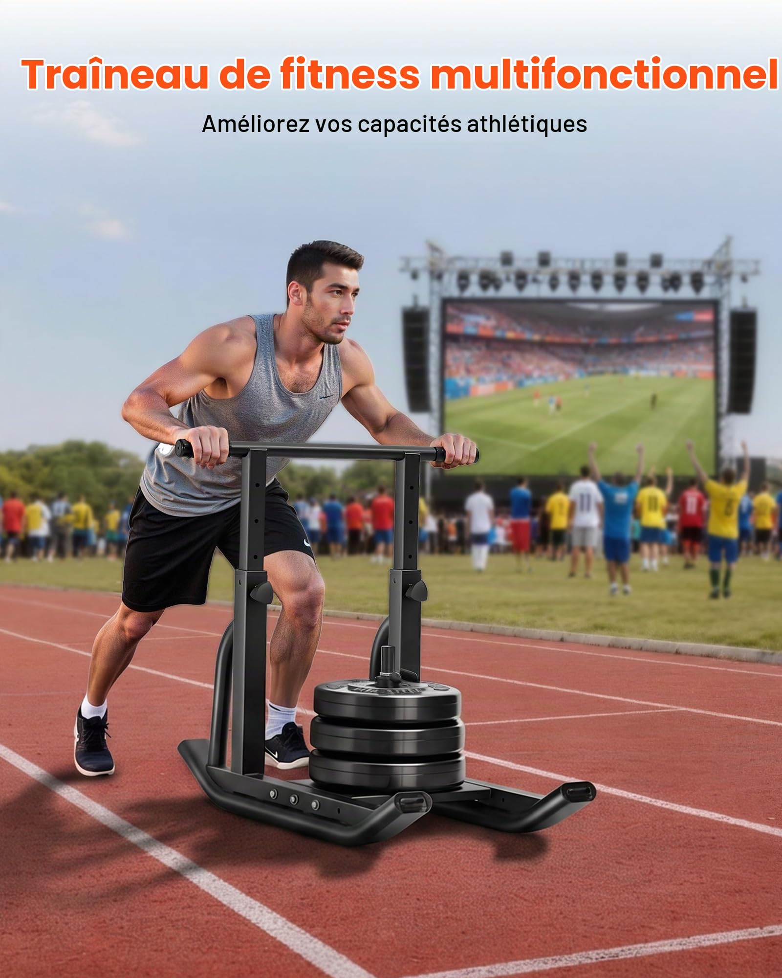 VEVOR Traîneau de Puissance Poussée Traction, Équipement d'Entraînement de Force, Vitesse et Explosivité avec Poignée Réglable en Hauteur, Compatible avec Disques de 2,5 et 5 cm, pour Fitness, Noir