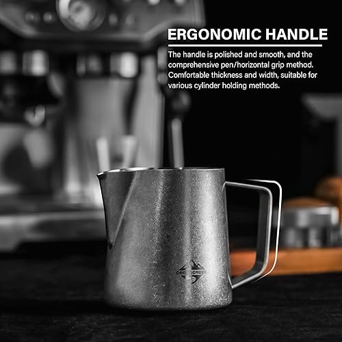 Miniatura 7 de Jarra espumadora de leche | 20 oz 20.3 fl oz Coffee Latte & Cappuccino Art Barista Jarra al vapor | Jarra de acero inoxidable retro plateada grande