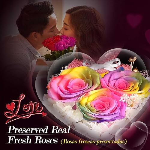 Miniatura 107 de ADDWel Rose Gifts for Women - Preserved Real Roses Forever Purple Flowers with I Love You in 100 Languages Necklace and Cute Moss Bear for