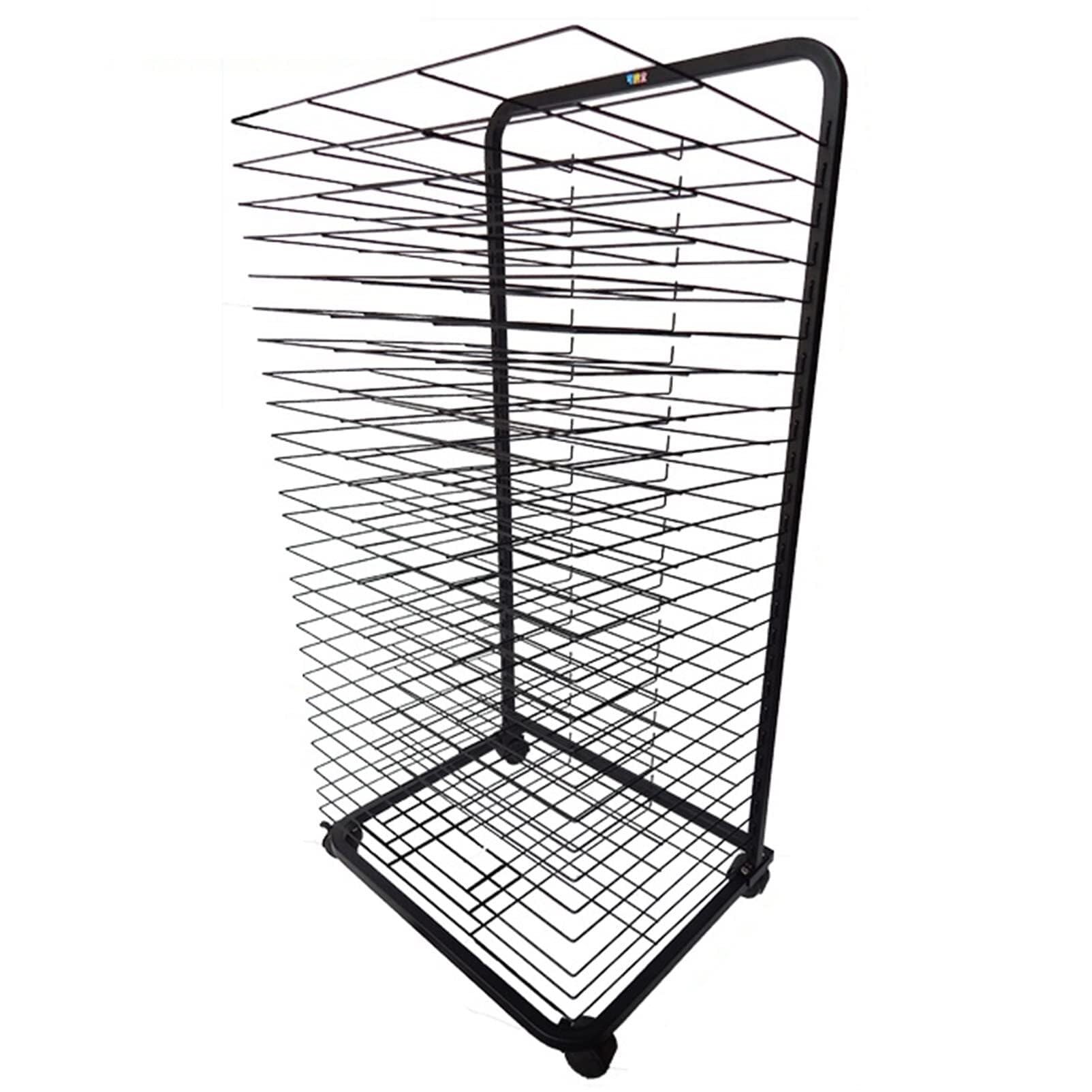 PPXCZZ 25-Layer Mobile Art Drying Rack with Wheels, Metal-Coated Picture Display Shelf for Home, School, Studio Use
