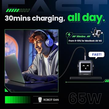 UGREEN Uno 65W USB C Charger Bundle with 100W 2-Pack USB C Cable for MacBook Pro, iPhone 17 Pro, Galaxy S25/S24, Pixel 10