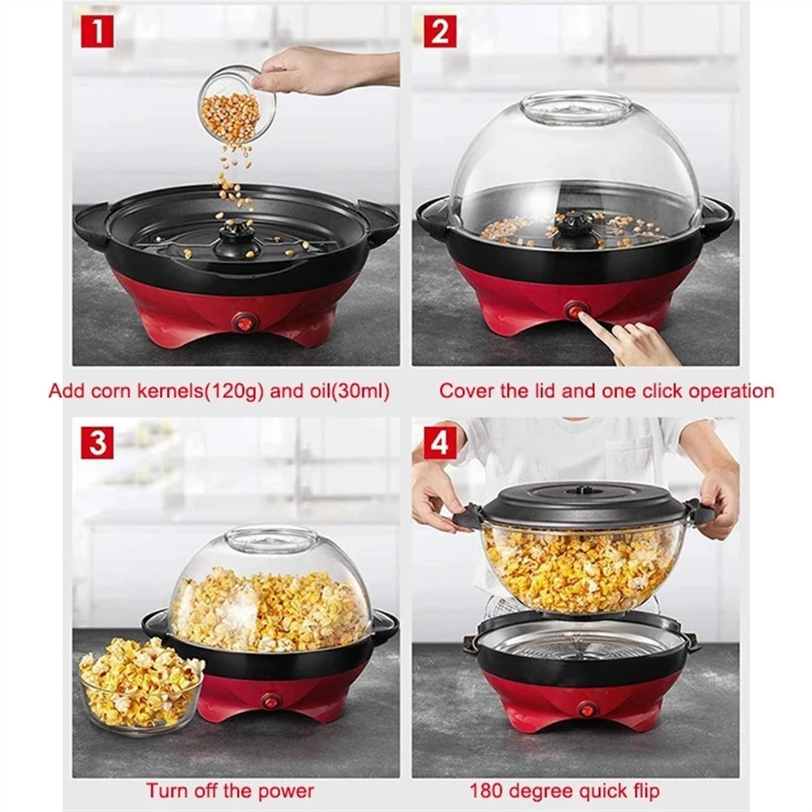 Máquina palomitas familiar Minimáquina eléctrica de palomitas for el hogar, máquina maíz multifuncional con capacidad automática for cocina, bricolaje, aperitivos, azúcar, aceite